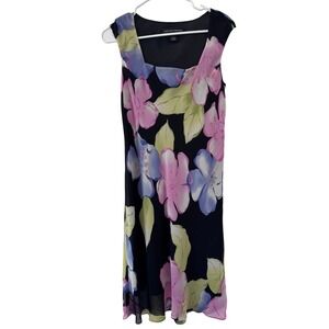 Vintage 100% Silk Size 10 Sleeveless Floral Midi Dress Jones NY Cocktail Hour